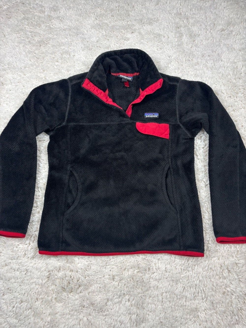 Patagonia Synchilla Snap-T Pullover Fleece Black Red Polartec Women’s Small